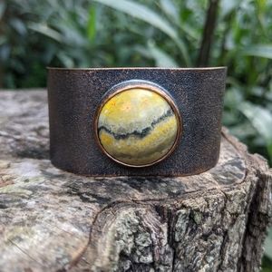 Handmade Bumblebee Jasper Adjustable Bracelet Cuff